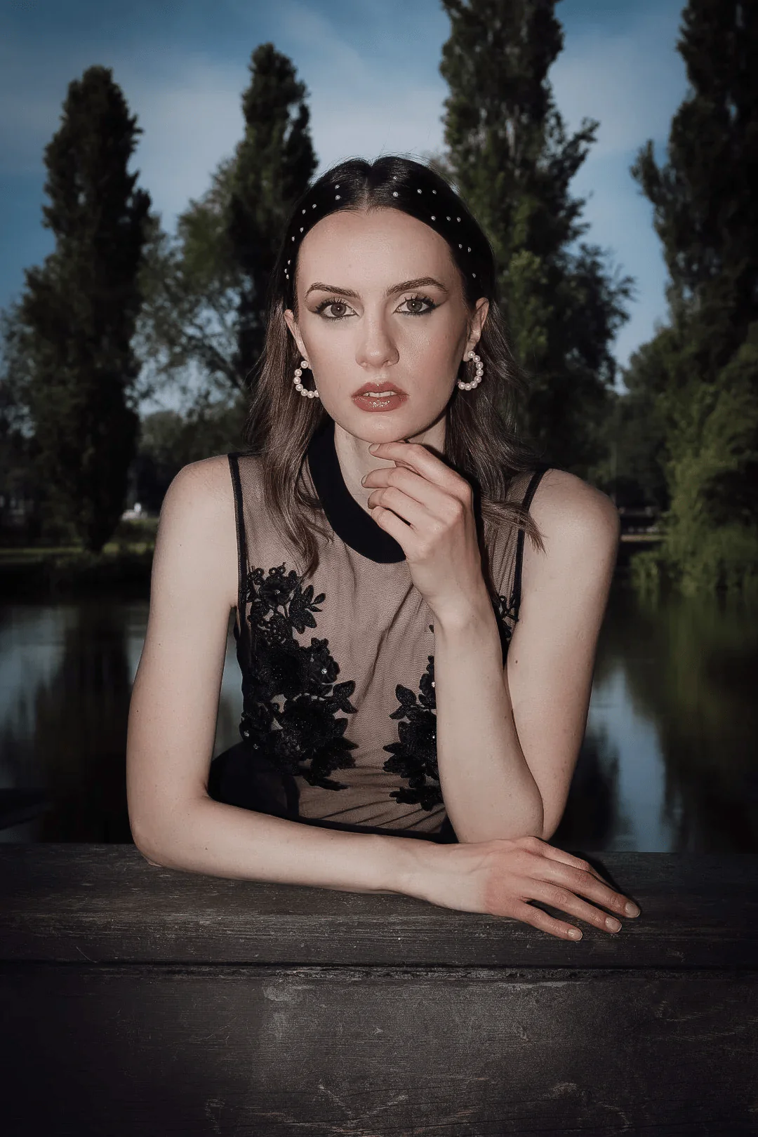 Midnight Elegance Sheer Mesh Night Gown with Floral Embroidery