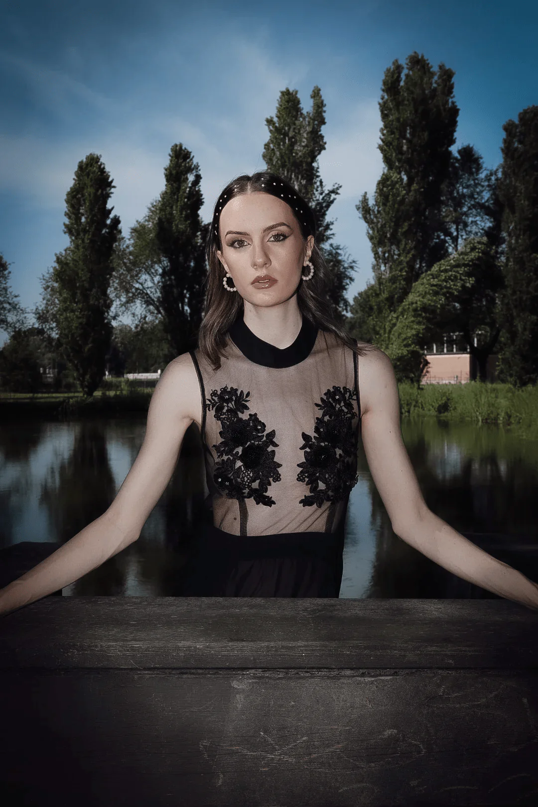 Midnight Elegance Sheer Mesh Night Gown with Floral Embroidery - Image 3