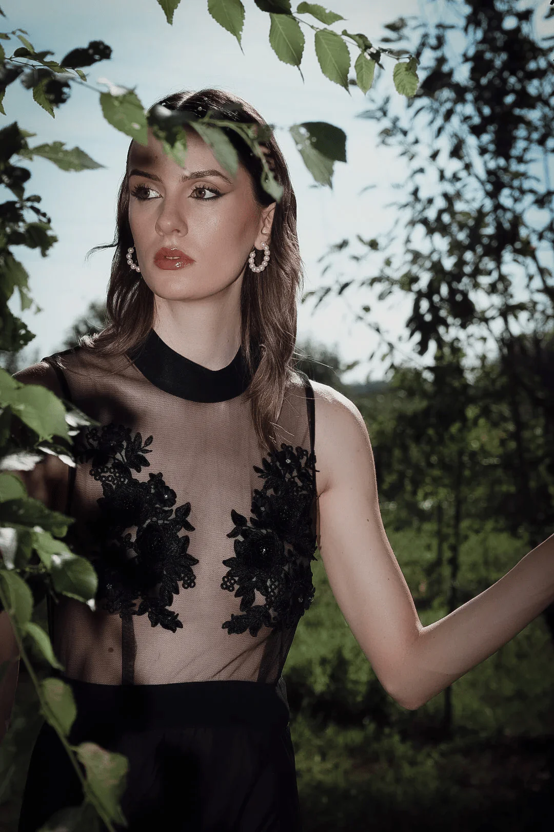 Midnight Elegance Sheer Mesh Night Gown with Floral Embroidery - Image 5