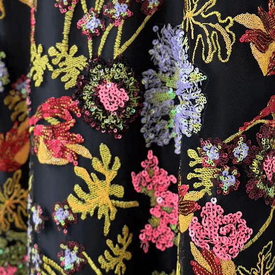 Multicolored Sequin Embroidered Floral Tulle Lace Fabric
