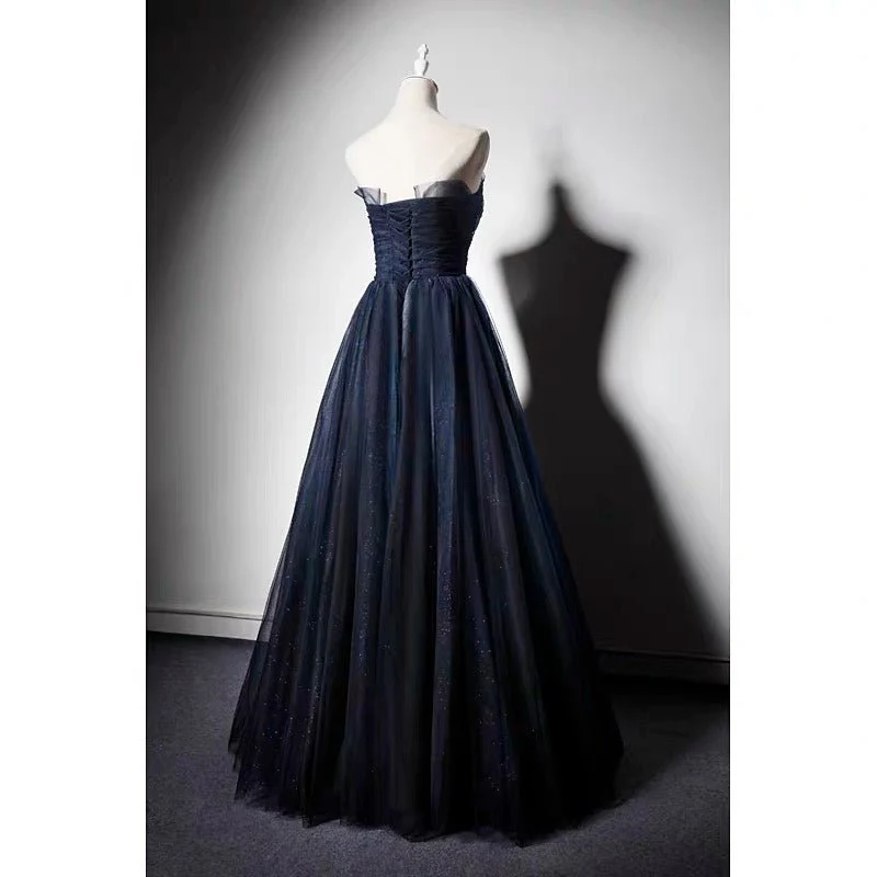 Navy Blue Gauze Sequins Ball Gown - Formal Dress Plus Size - Image 3