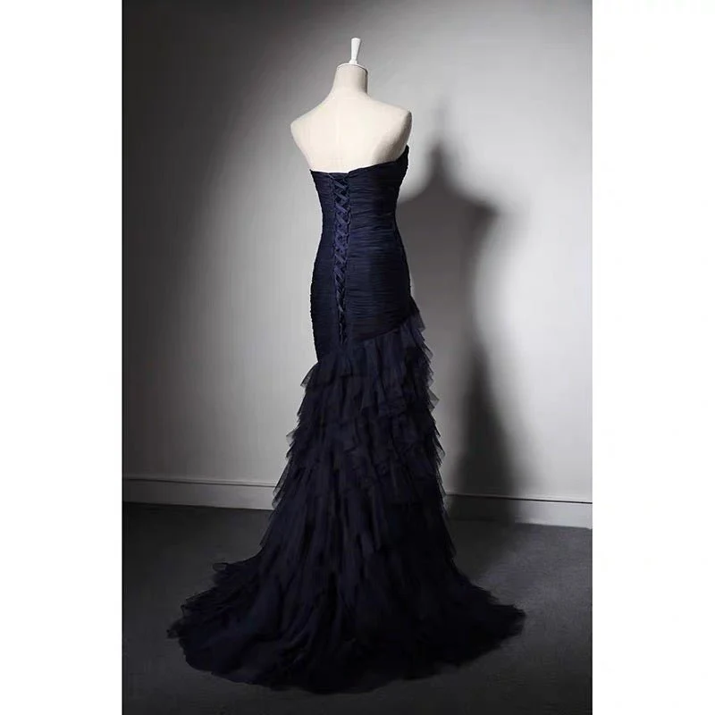 Navy Blue Mermaid Ball Gown With Ruffles - Formal Dress Plus Size - Image 4