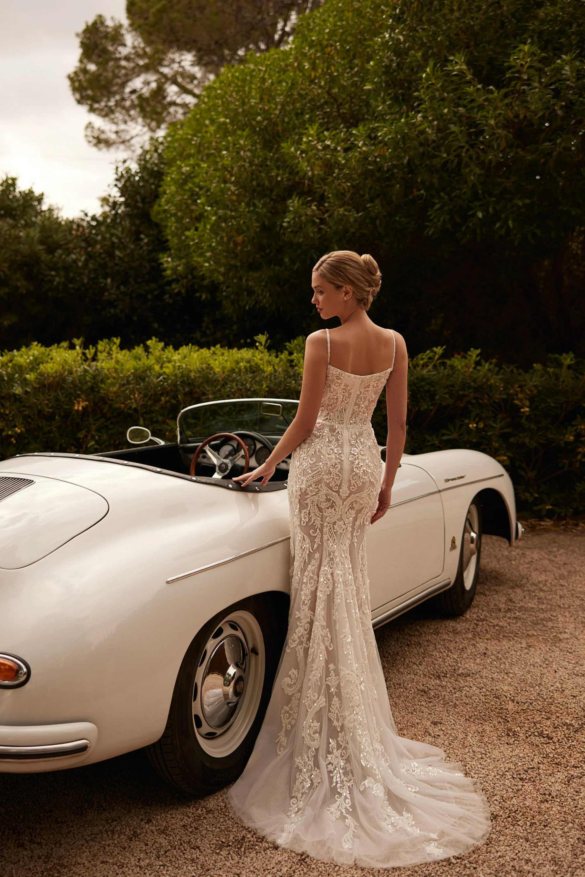 Nude Convertible Wedding Dress with Slit and Beaded Spaghetti Straps – Sparkly Dress for Wedding Plus Size - Image 5