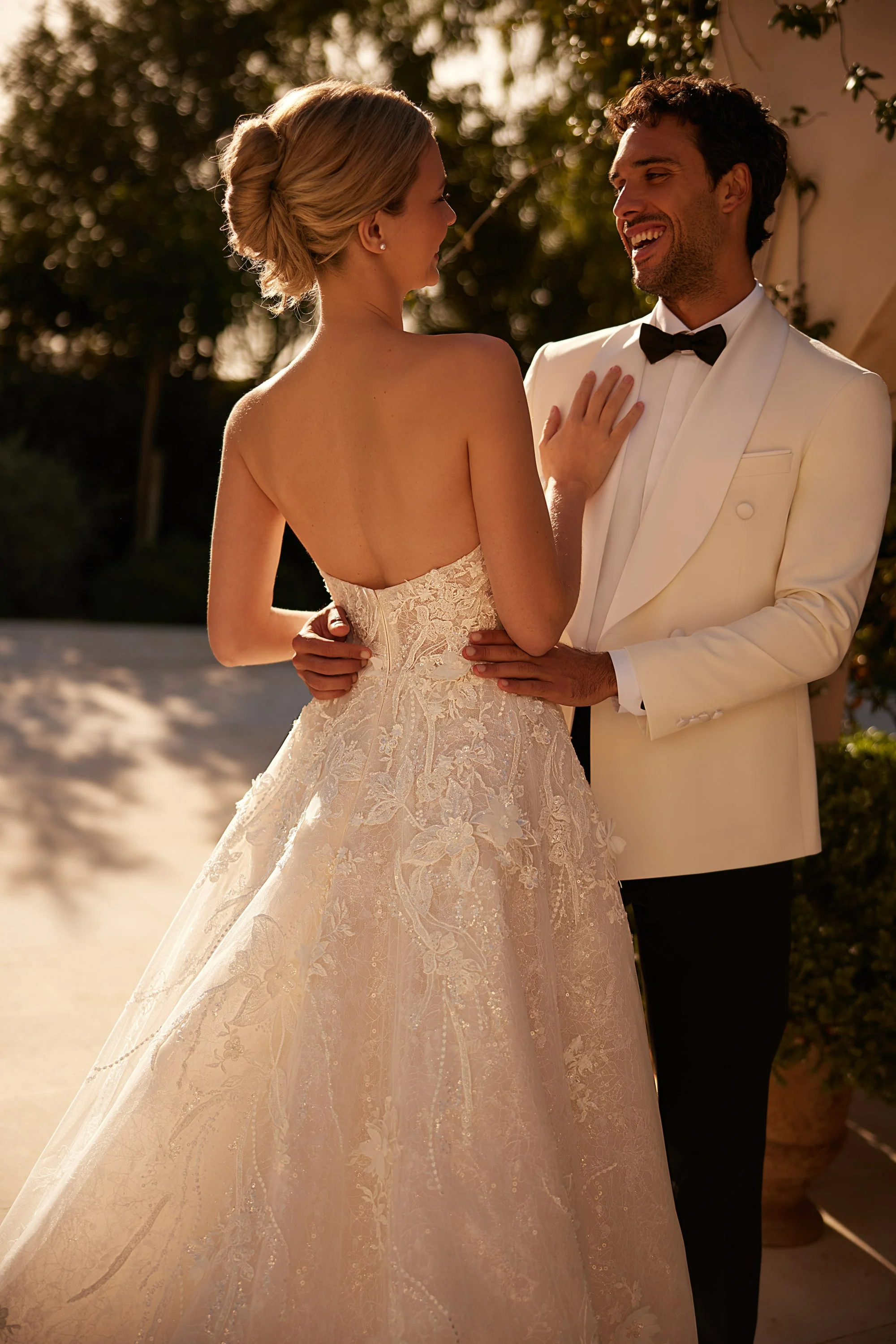 Nude Off Shoulder Wedding Dress with Long Sleeves – Embellished Wedding Dress with Lace Bodice Plus Size - Image 6