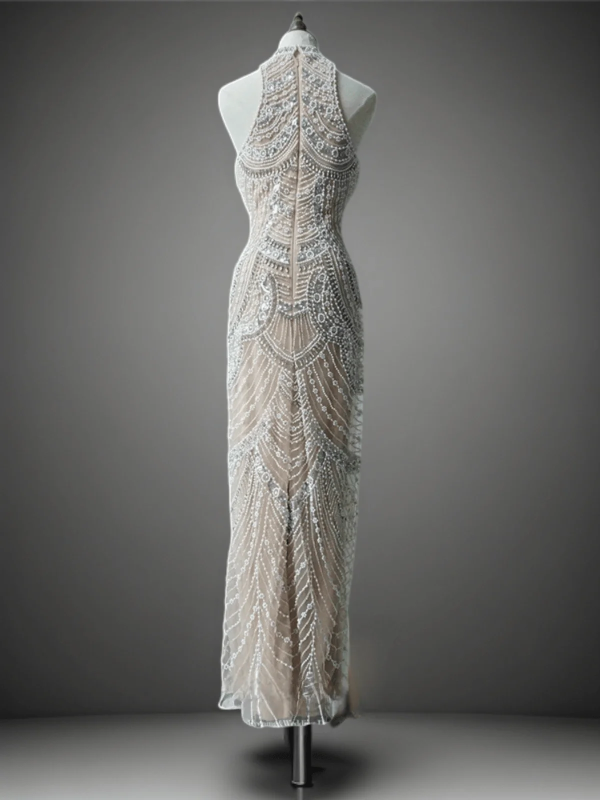 Nude Pretty Sequin Dress and Beaded Halter Dress - Elegant Sequin High Neck Evening Gown Plus Size - Image 2