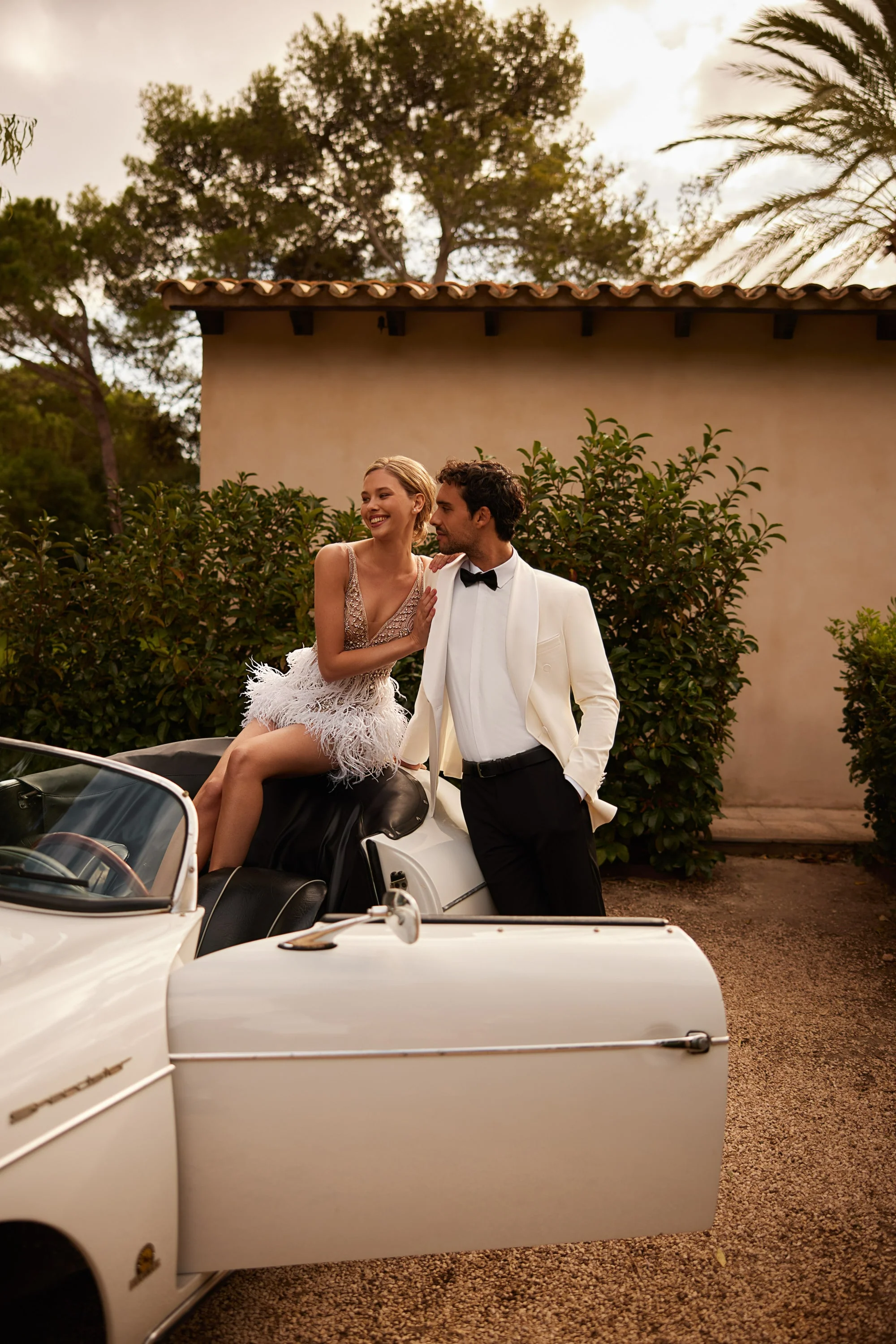 Nude Short Length Wedding Dresses with Crystal Beading and Feather Fringe Plus Size - Image 3