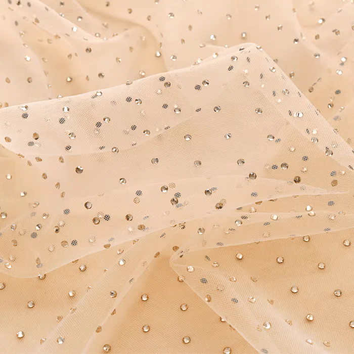 Nude Tulle Fabric with Gold Sequins