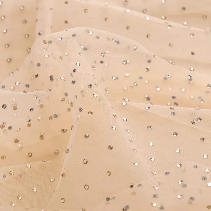 Nude Tulle Fabric with Gold Sequins - Image 2