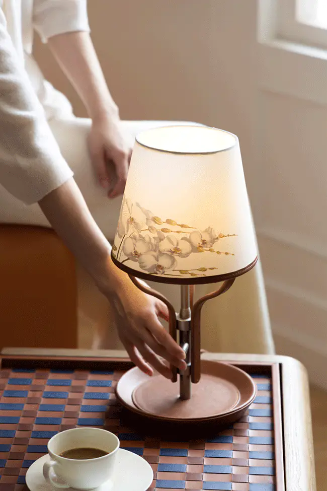 Oriental Handmade Orchid Designer Lamps with Linen Shade and Italian Leather Base - Image 10