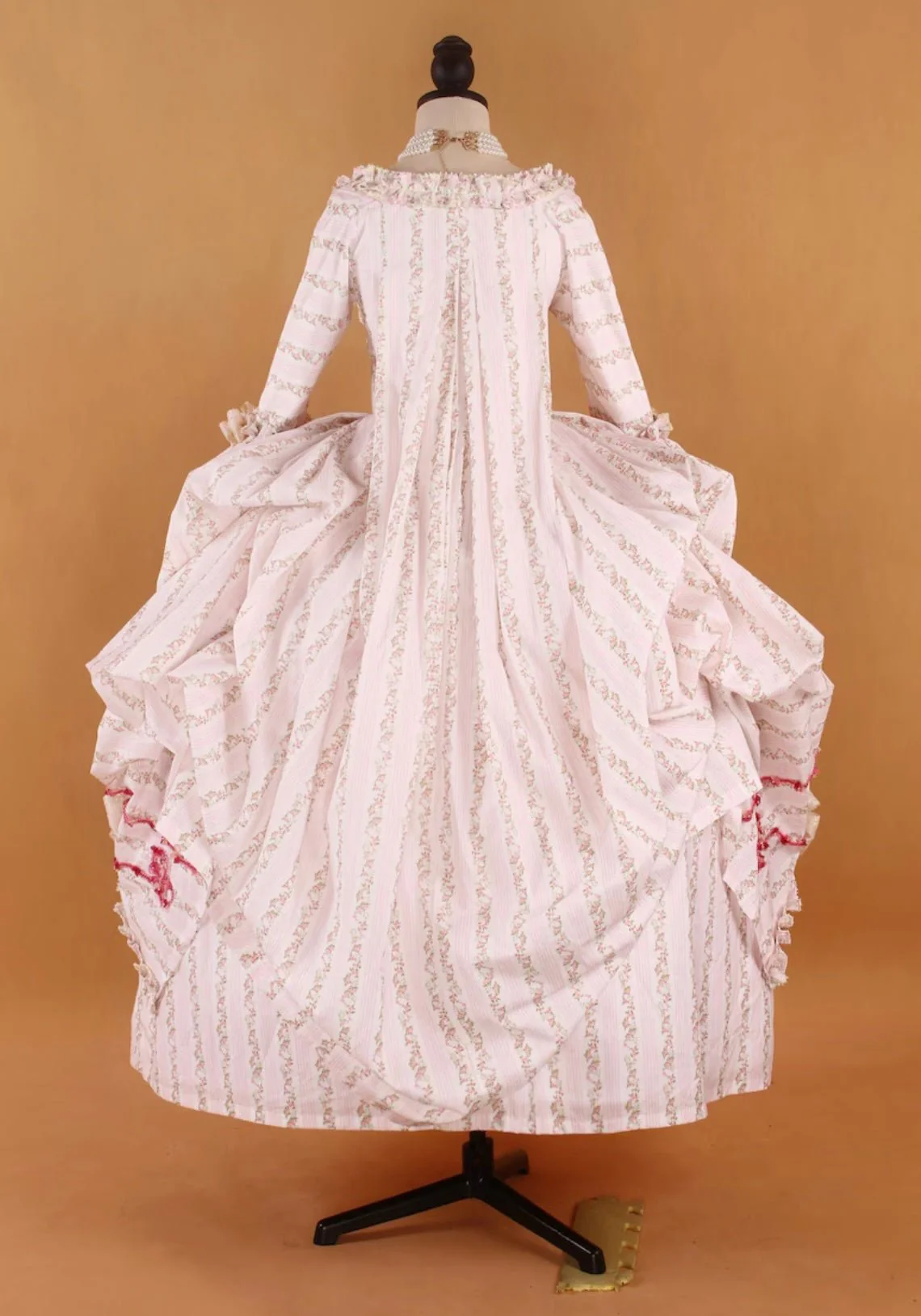 Pastel Striped Rococo Gown with Victorian Ball Gown Flair and Marie Antoinette Lace Detailing – Baroque Style Elegance Plus Size - Image 4