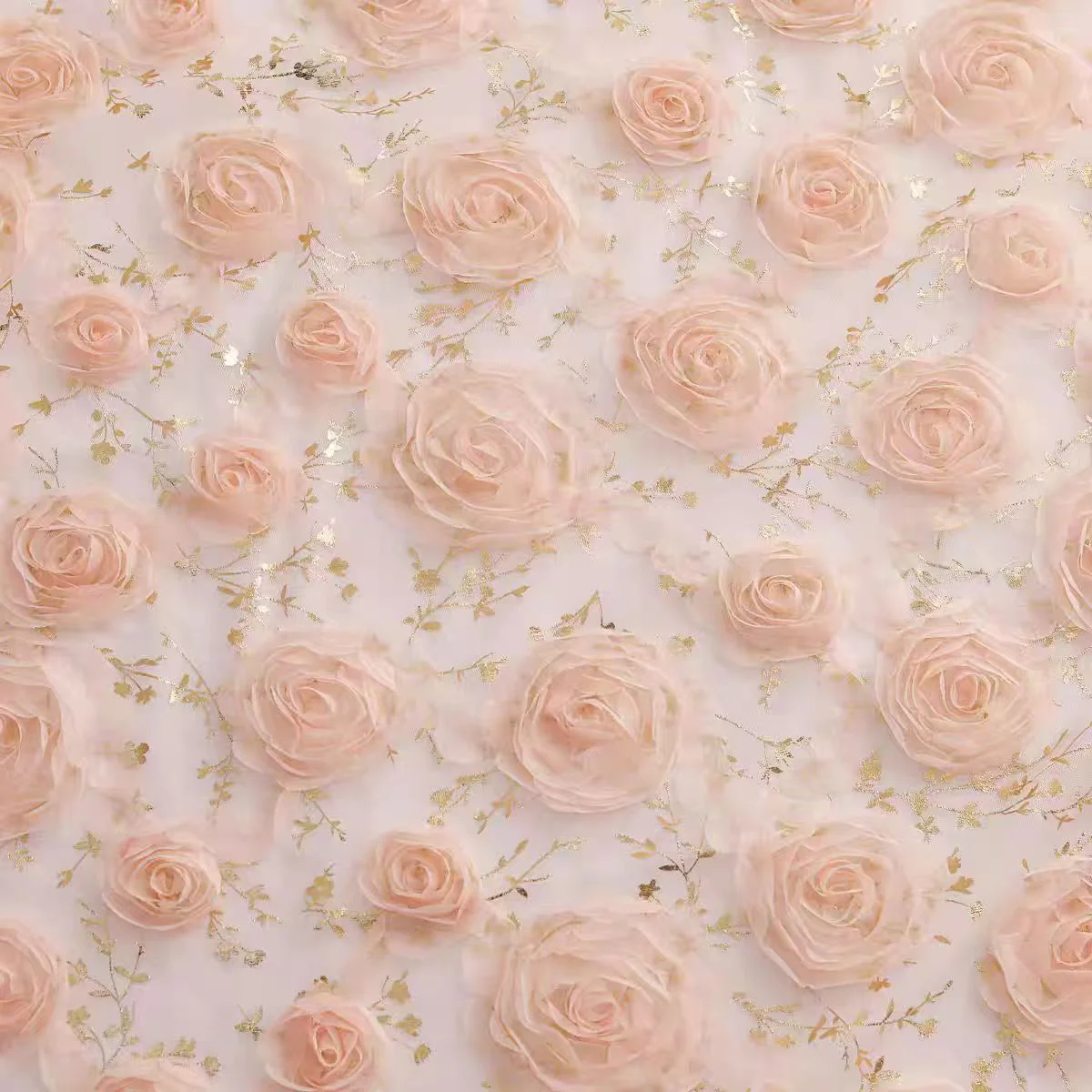 Peach Pink Lace Rose Appliqué Foil Lace Fabric for Spring and Summer Fashion Dresses - Image 2