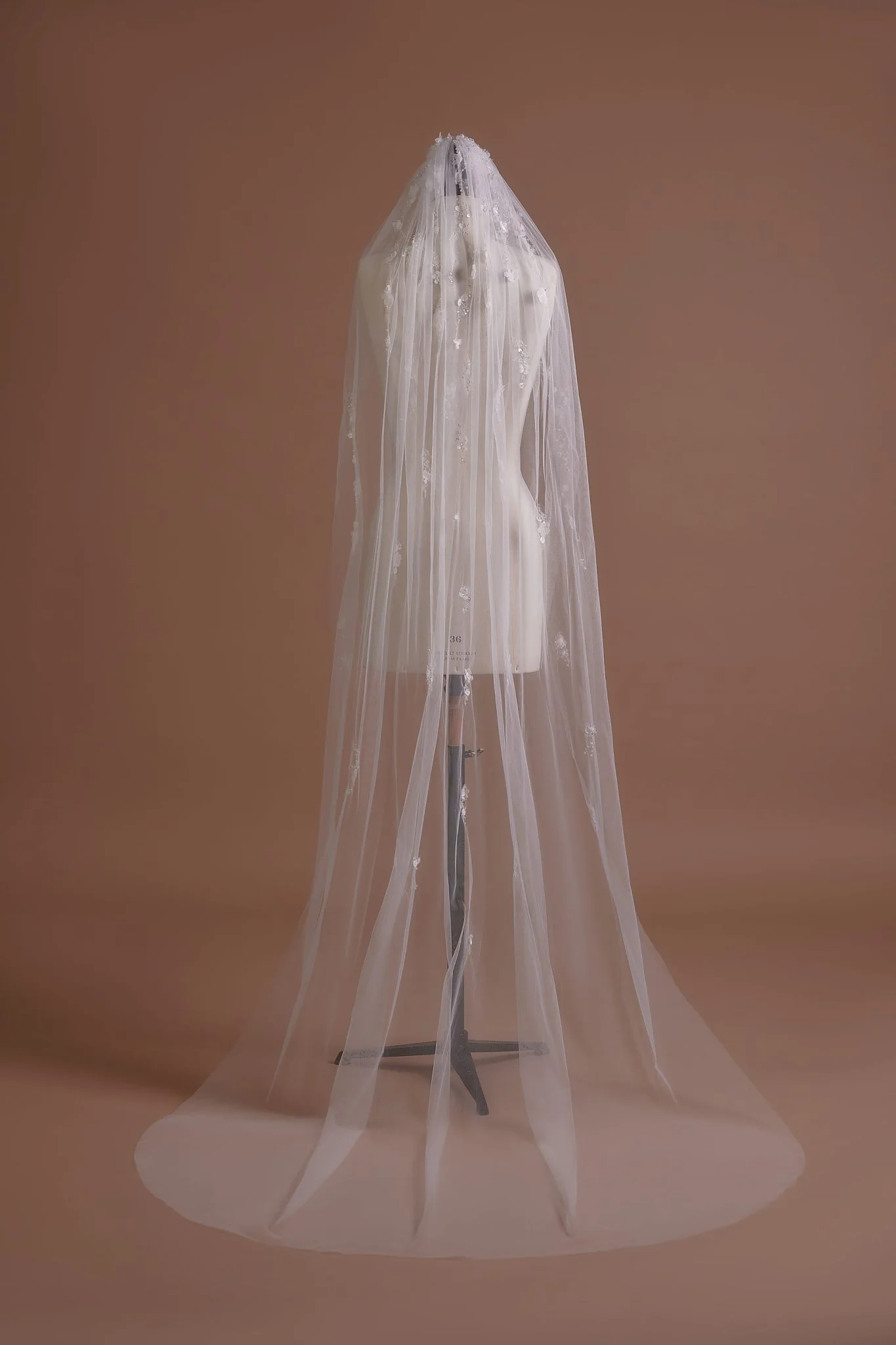Pearl Embellished Soft Tulle Wedding Veil, Available with or without Comb - Image 2