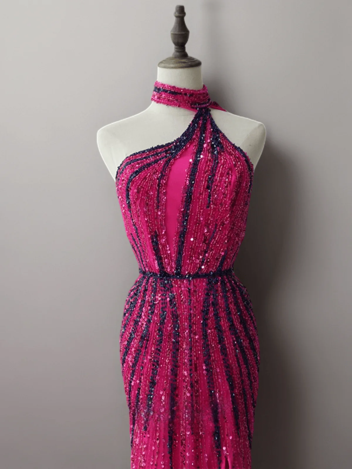 Pink and Navy Sequin Prom Dress and Strapless Glitter Dress - Elegant Pink Sequin Evening Gown Plus Size - Image 3