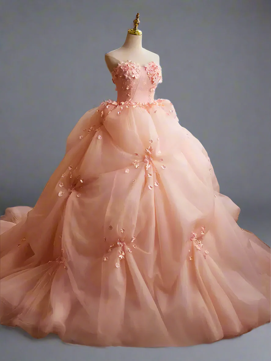 Pink Floral Ball Gown - Tiered Ball Gown - Fairy Inspired Wedding Dress - Corset Tulle Dress with Layered Ruffle Skirt Plus Size - Image 2