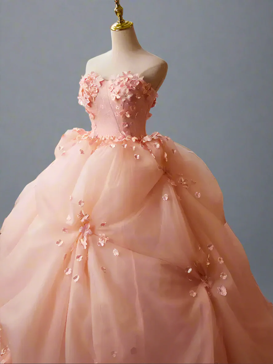 Pink Floral Ball Gown - Tiered Ball Gown - Fairy Inspired Wedding Dress - Corset Tulle Dress with Layered Ruffle Skirt Plus Size - Image 3