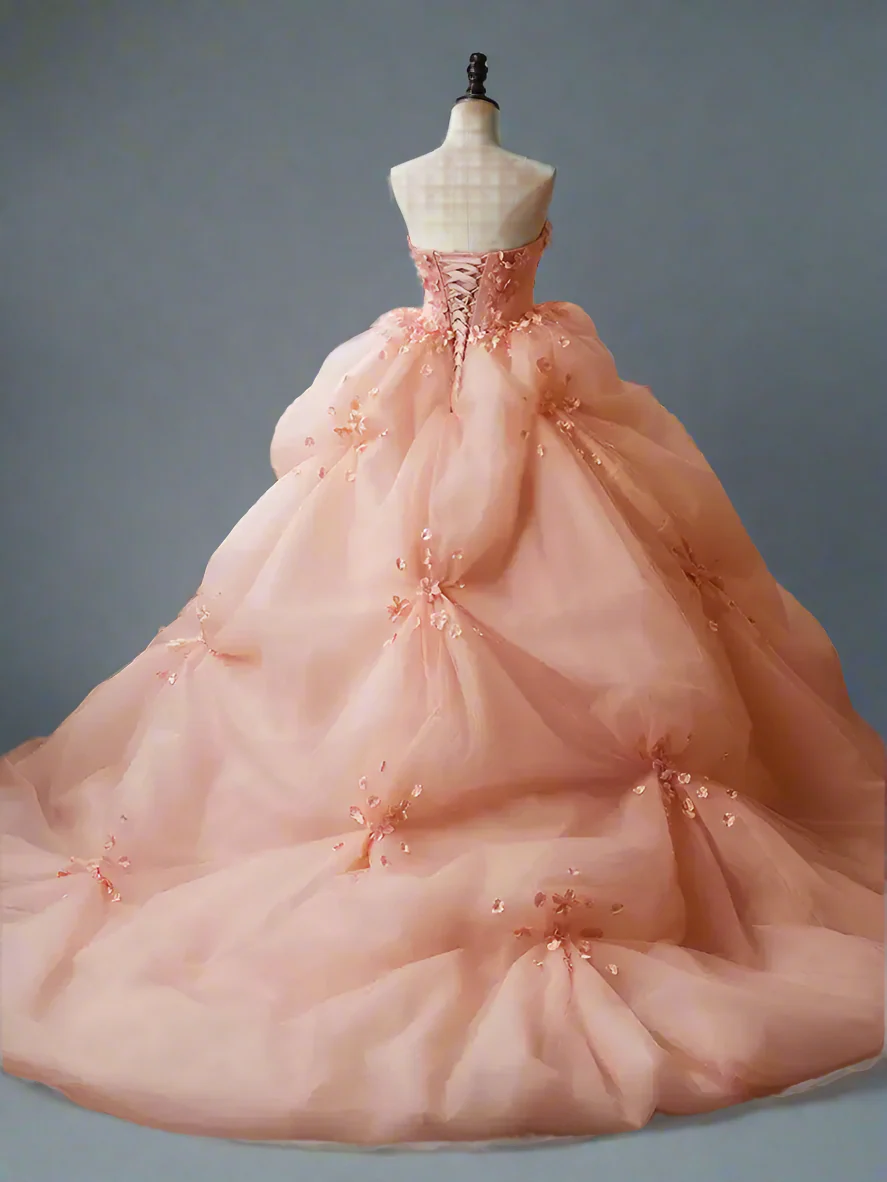Pink Floral Ball Gown - Tiered Ball Gown - Fairy Inspired Wedding Dress - Corset Tulle Dress with Layered Ruffle Skirt Plus Size - Image 4