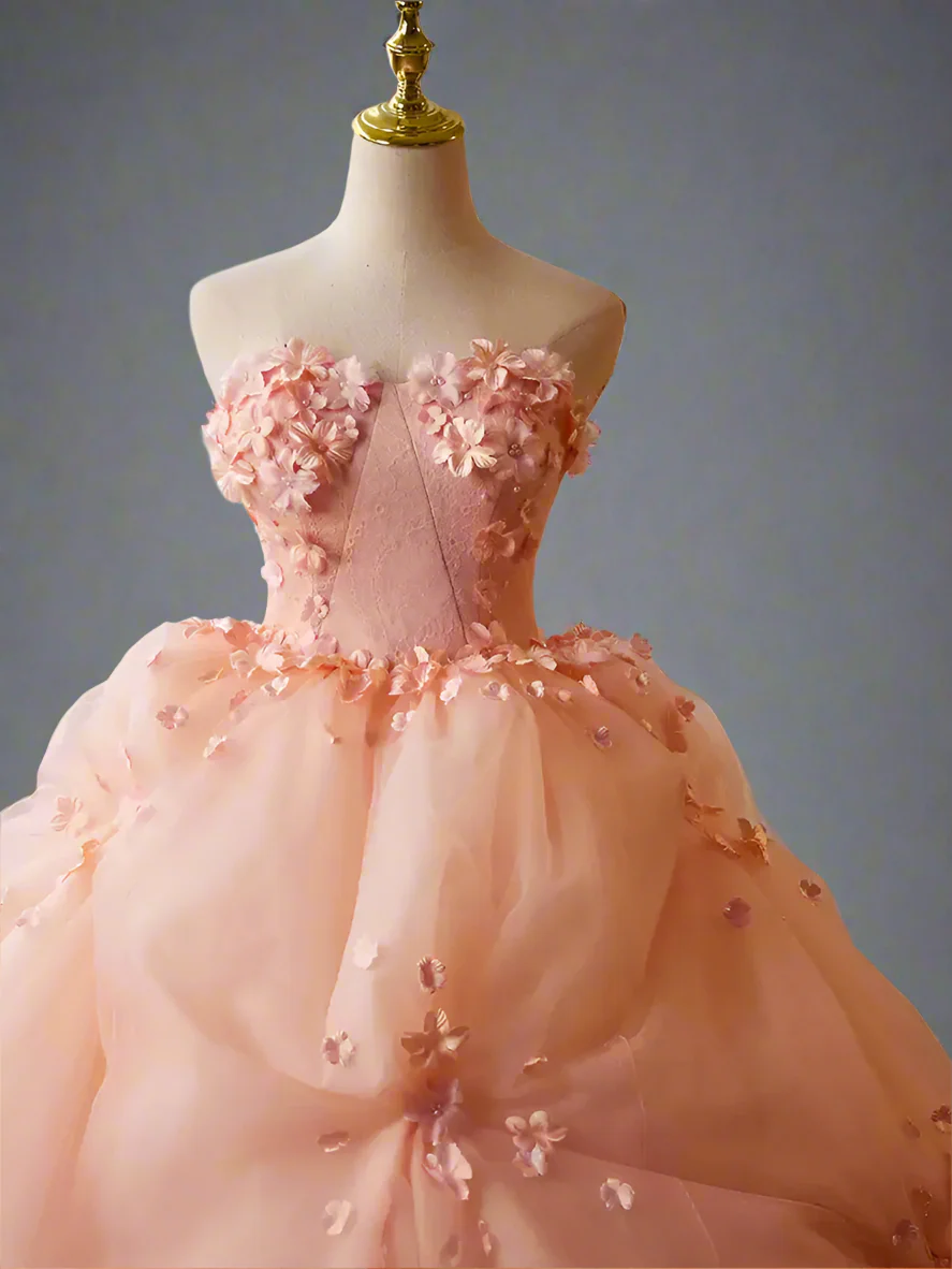 Pink Floral Ball Gown - Tiered Ball Gown - Fairy Inspired Wedding Dress - Corset Tulle Dress with Layered Ruffle Skirt Plus Size - Image 5