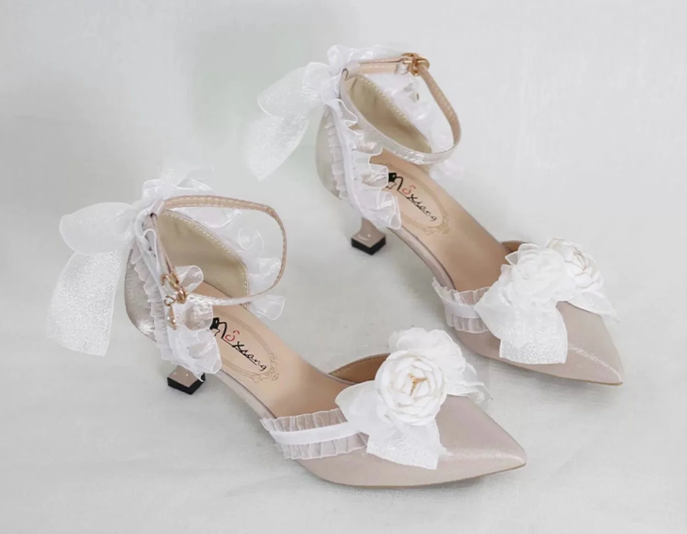 Pink Lolita Vintage Shoes with Floral Bow and Pearl - Lolita Heels with Tulle and Lace - Image 3