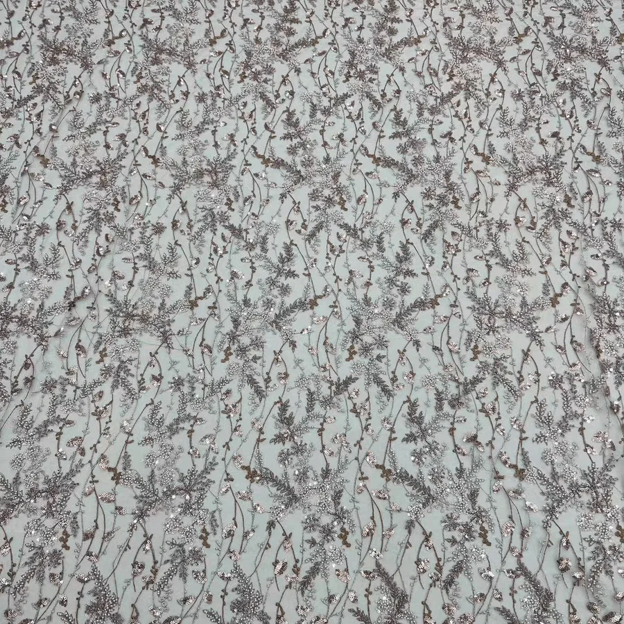 Pink-Purple Sequin Beaded Floral Embroidered Tulle Lace Fabric - Image 5