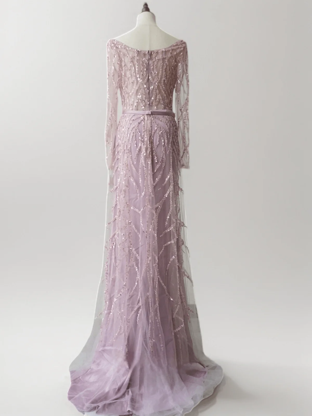 Pink Sequin Evening Gown - Pretty Sequin Dress - Convertible Pink Tulle Evening Dress with Long Sleeve Plus Size - Image 2