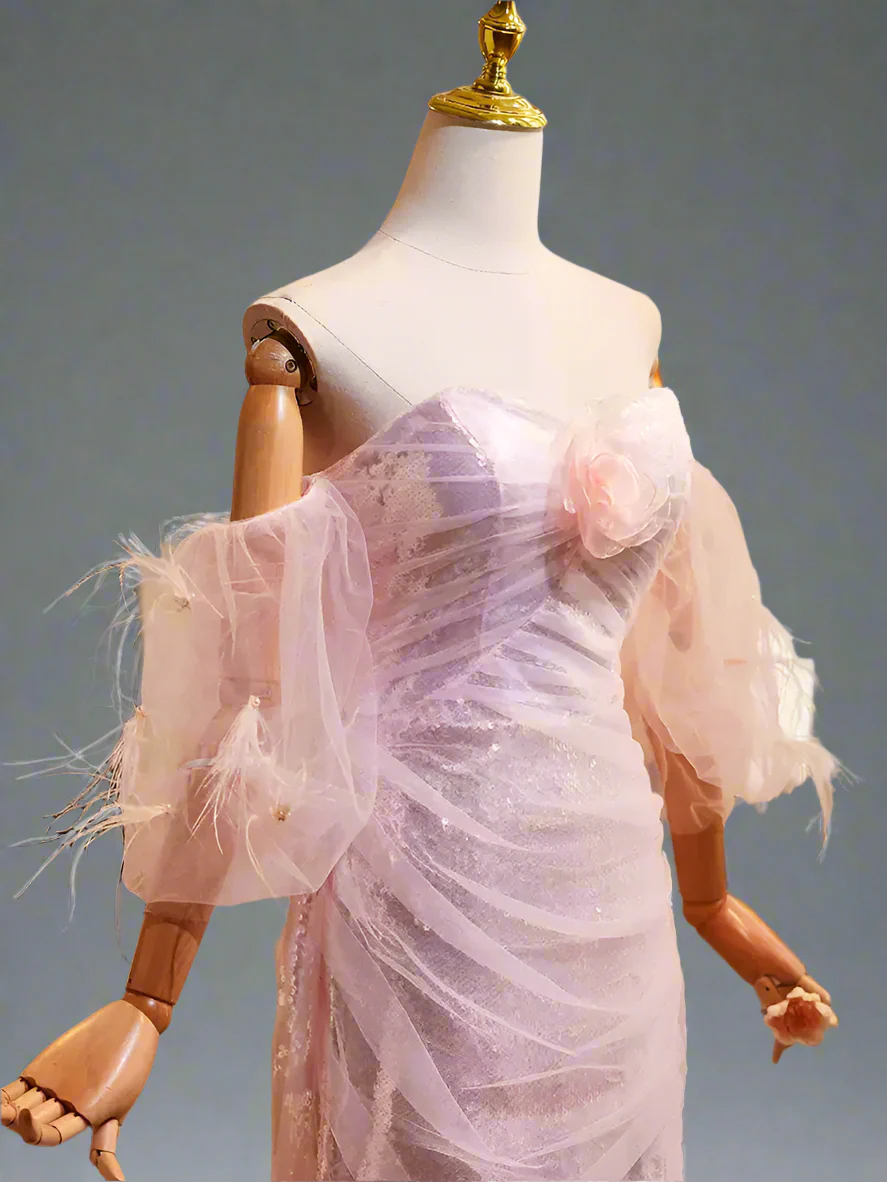 Pink Tulle Mermaid Evening Gown with Sequin Detail - Sparkly Glitter Maxi Dress - Pink Sequin Dress Plus Size - Image 5