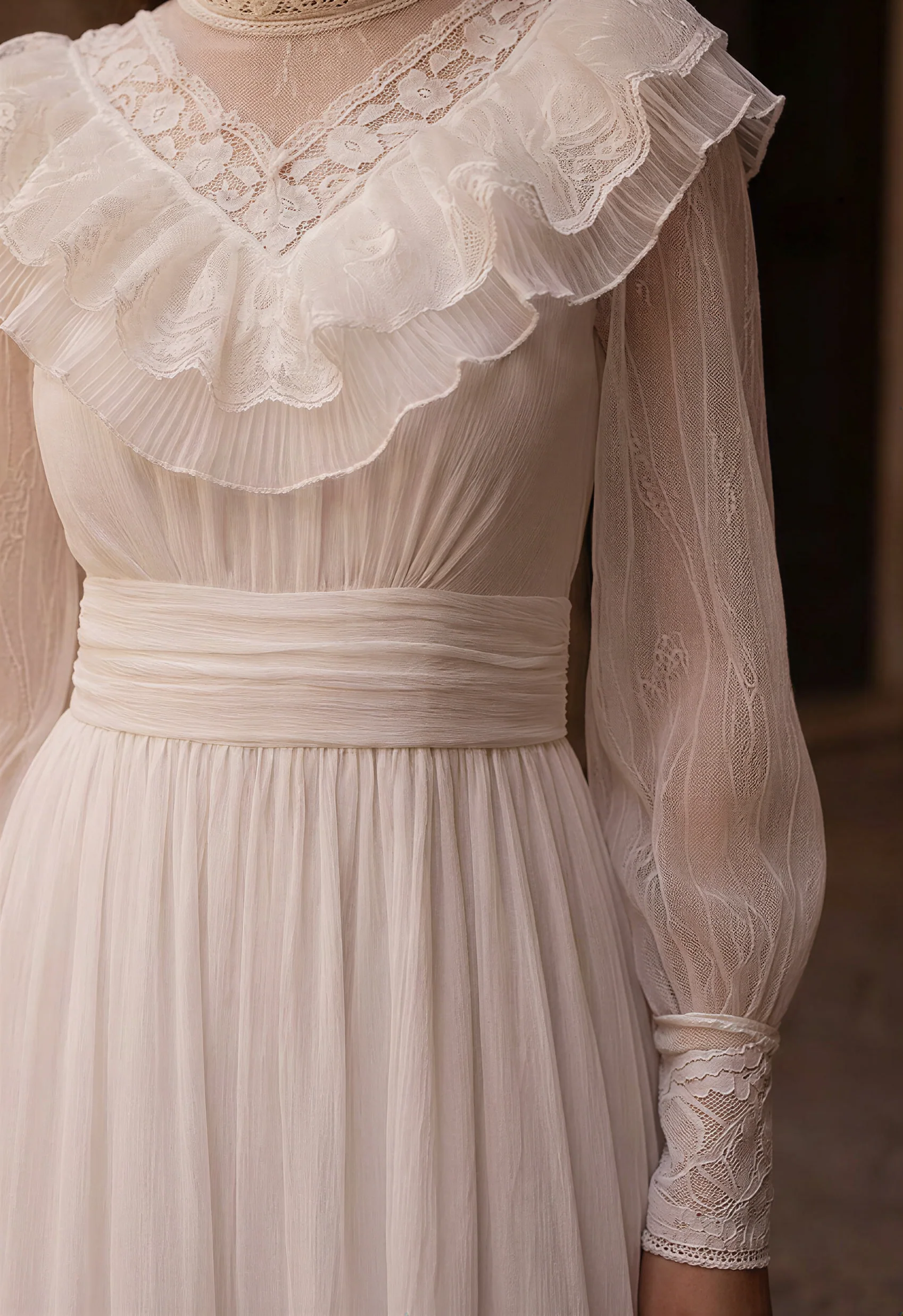 Gunne Sax Inspired Victorian Modest Wedding Dress - Gunne Sax White Prom Dress - Modest Lace Victorian Dress - Plus Size - Image 3