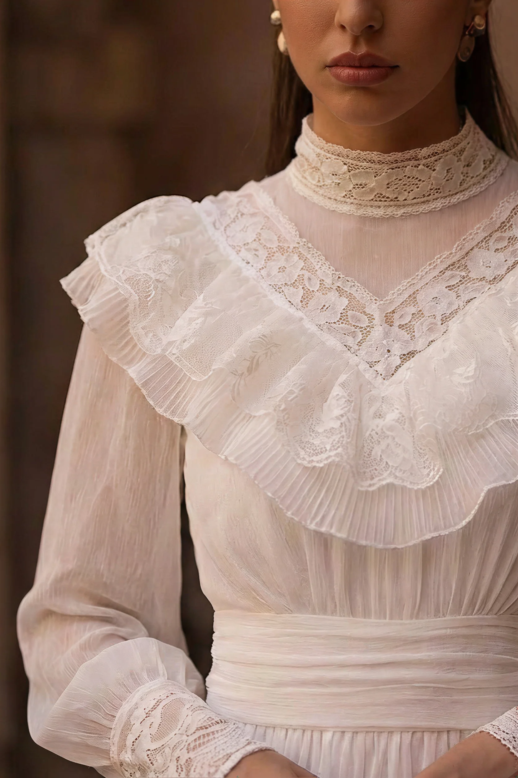 Gunne Sax Inspired Victorian Modest Wedding Dress - Gunne Sax White Prom Dress - Modest Lace Victorian Dress - Plus Size - Image 4