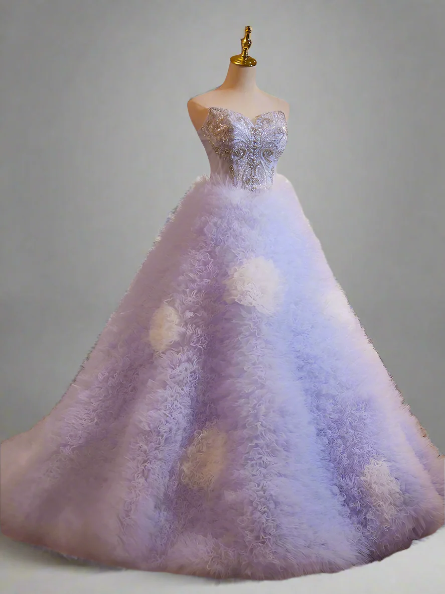 Purple Ball Gown with Corset Back - Layered Tulle Ruffle Dress - Embellished Gown - Woman Purple Ball Gown Plus Size - Image 2