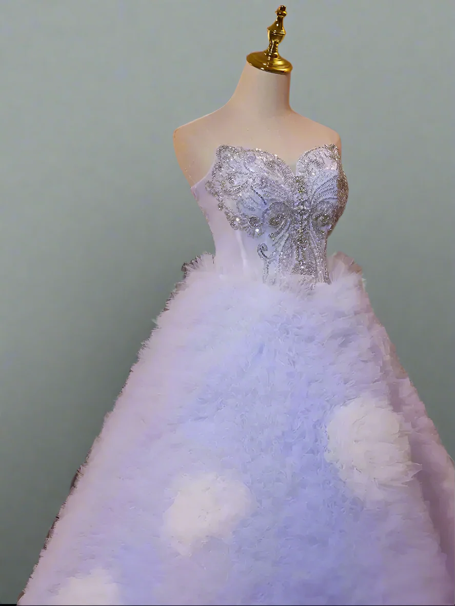 Purple Ball Gown with Corset Back - Layered Tulle Ruffle Dress - Embellished Gown - Woman Purple Ball Gown Plus Size - Image 5