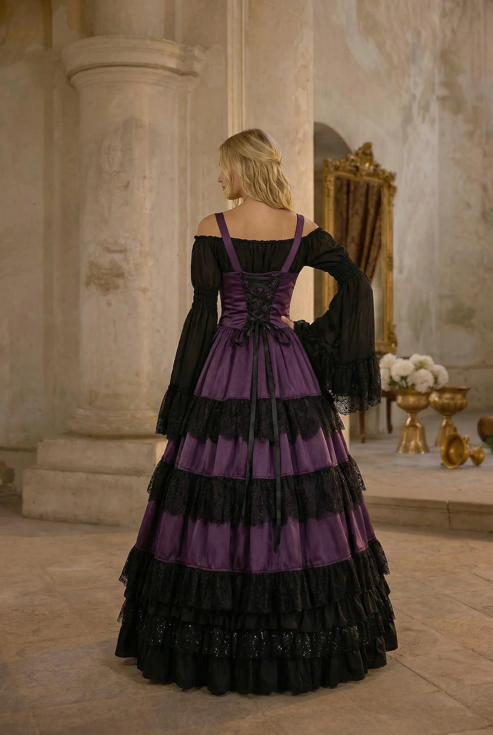 Purple Gothic Lolita Ball Gown - Victorian-Inspired Prom Dress with Lace and Layered Ruffle Dress with Lace Plus Size - Image 2
