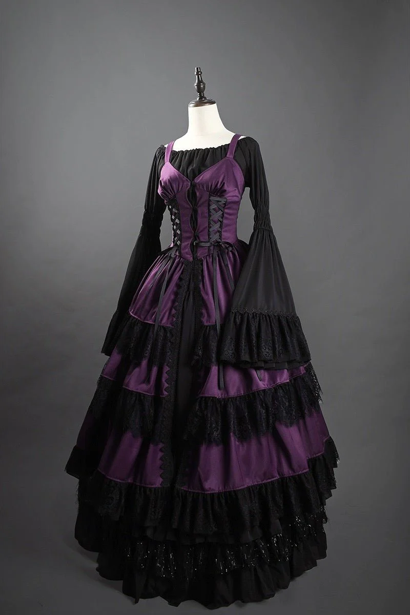 Purple Gothic Lolita Ball Gown - Victorian-Inspired Prom Dress with Lace and Layered Ruffle Dress with Lace Plus Size - Image 7