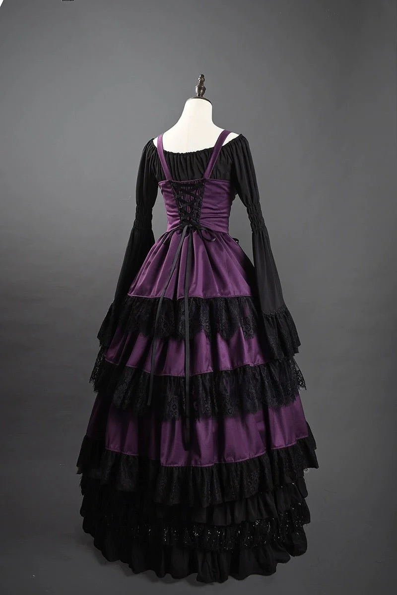Purple Gothic Lolita Ball Gown - Victorian-Inspired Prom Dress with Lace and Layered Ruffle Dress with Lace Plus Size - Image 8