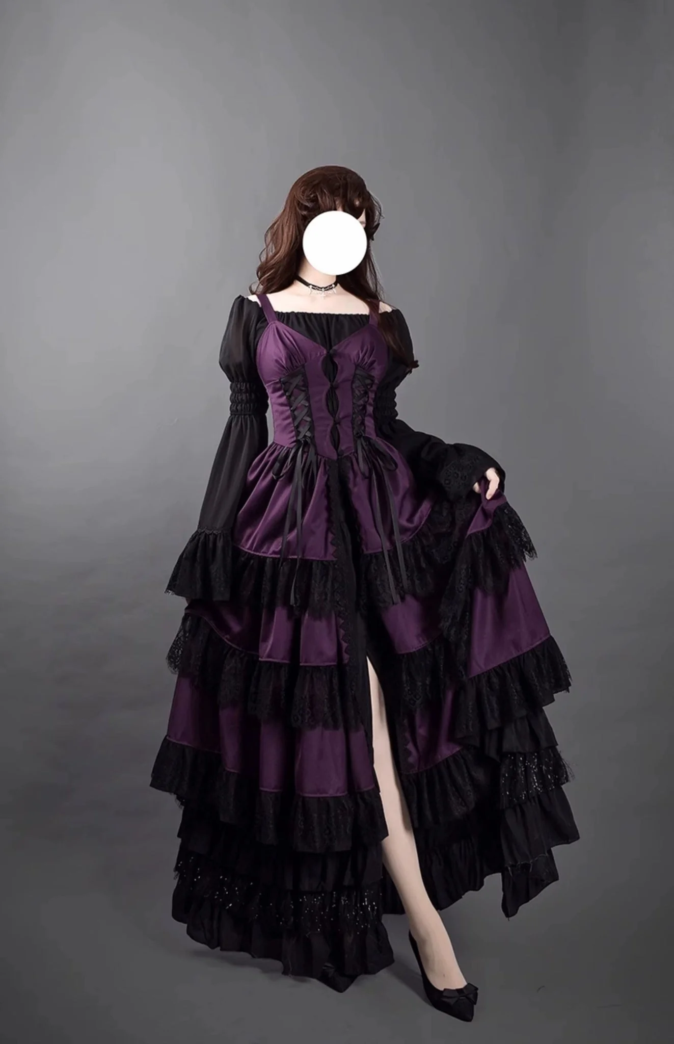 Purple Gothic Lolita Ball Gown - Victorian-Inspired Prom Dress with Lace and Layered Ruffle Dress with Lace Plus Size - Image 9