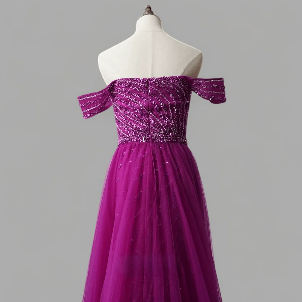Purple Off-Shoulder Sequin Dress and Elegant Glitter Evening Gown - Convertible Tulle Evening Drss Plus Size - Image 4