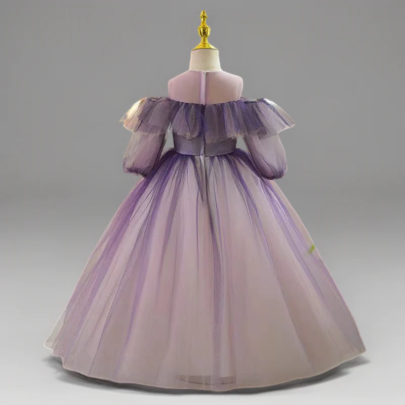 Purple Sequin Tulle Off-Shoulder Flower Girl Dress for Wedding – Plus Size - Image 4