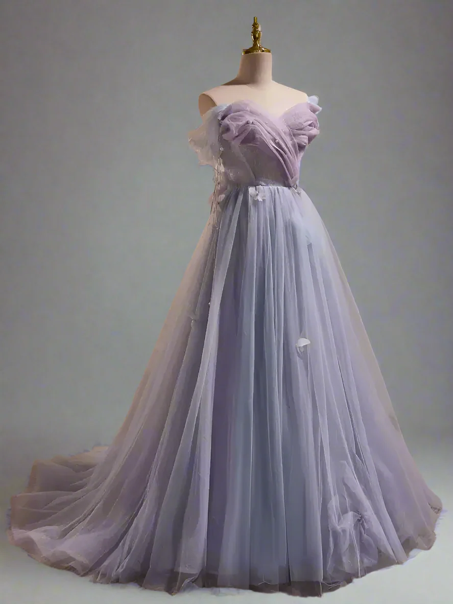 Purple Tulle Ball Gown Evening Dress - A-Line Wedding Gown with Sweetheart Neckline - Elegant Purple Evening Dress Plus Size - Image 2