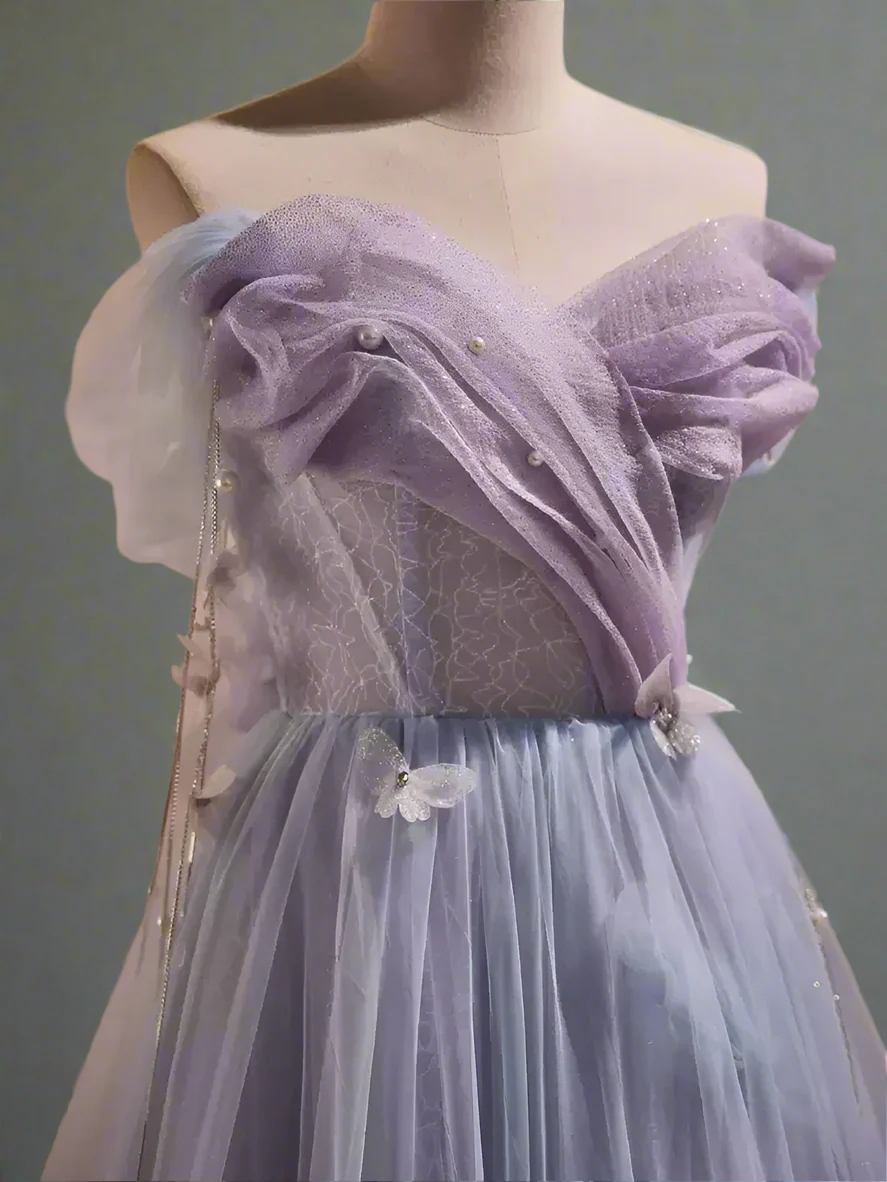 Purple Tulle Ball Gown Evening Dress - A-Line Wedding Gown with Sweetheart Neckline - Elegant Purple Evening Dress Plus Size - Image 4