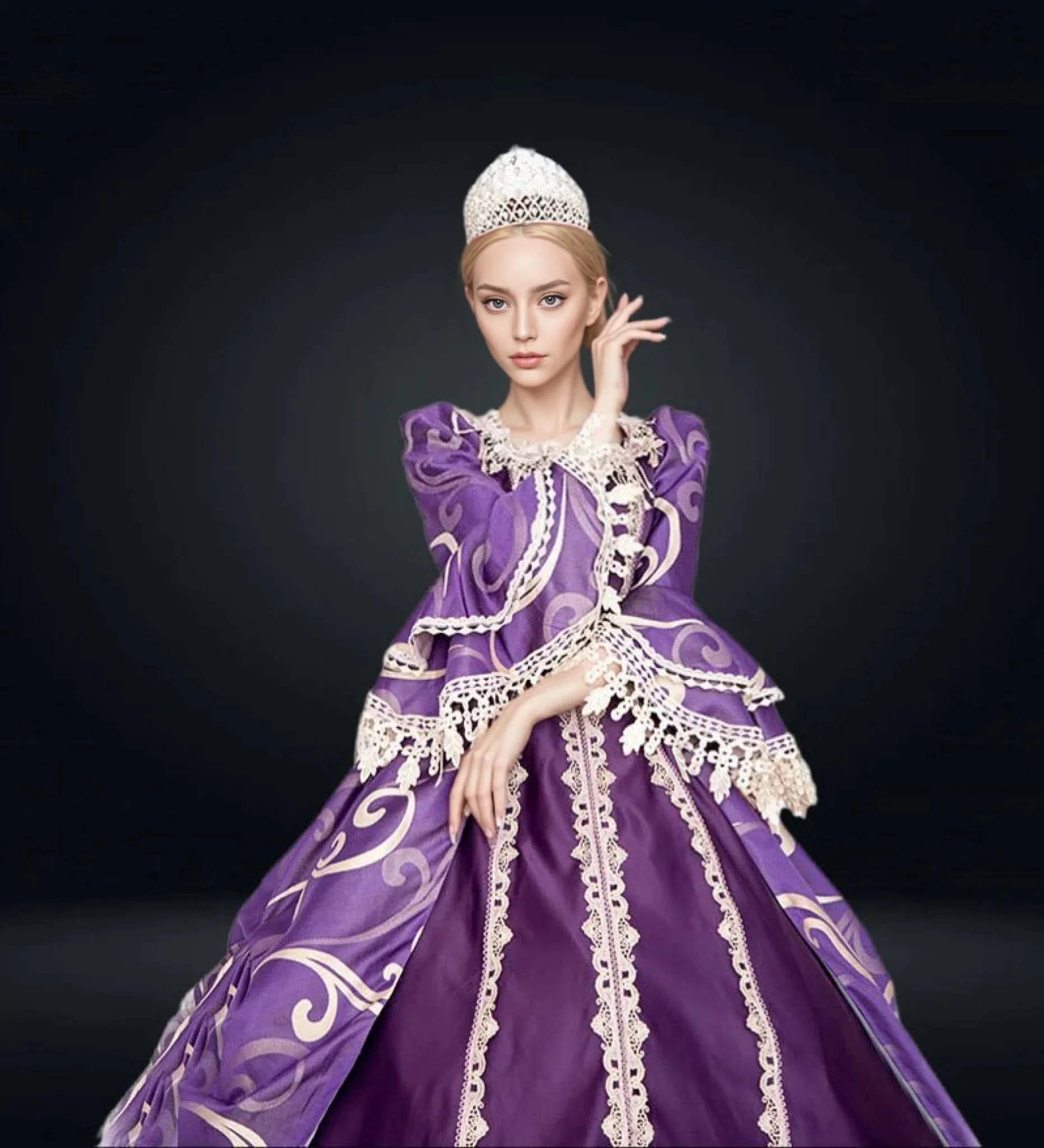 Queen Charlotte Purple Gown -Marie Antoinette Baroque Gown for Bridgerton Plus Size - Image 2