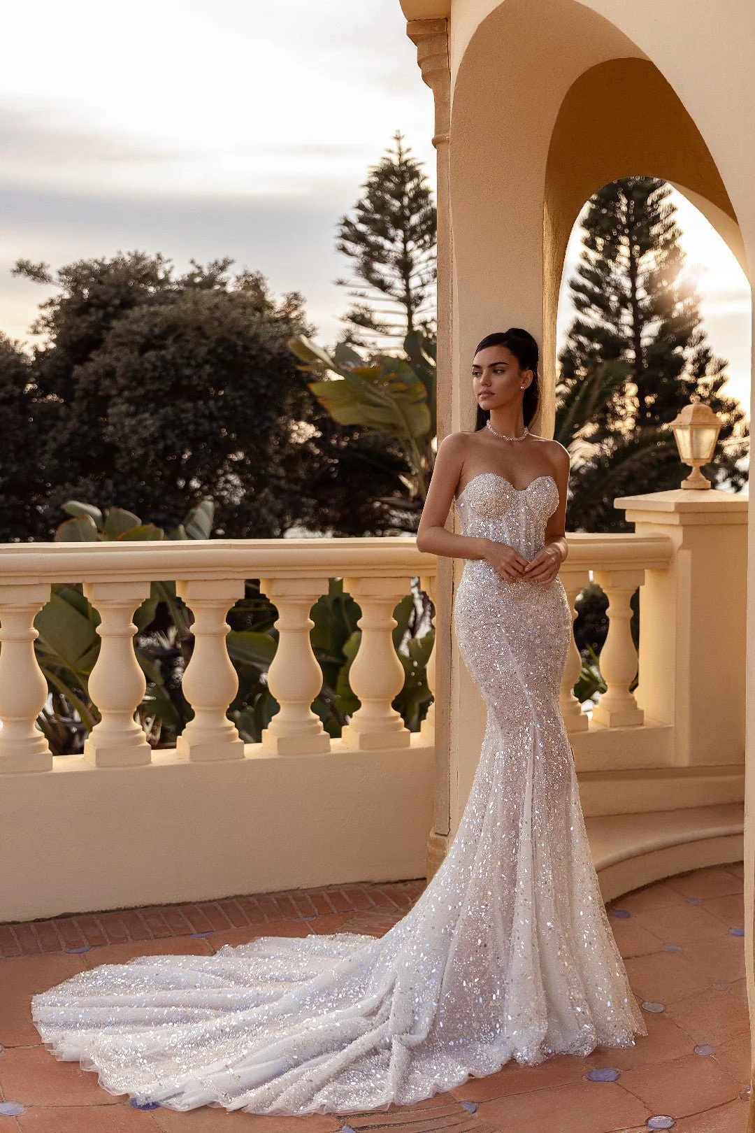 Strapless White Mermaid Wedding Dress with Sparkling Jewels and Flowing Train - Plus Size-Rachel - Image 2