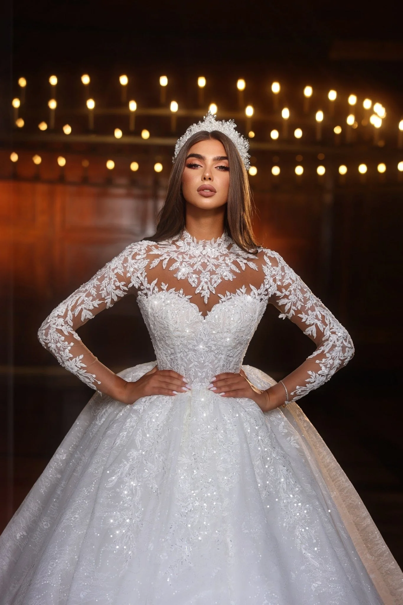 Regal High Neck Lace Wedding Dress With Lace Long Sleeve Plus Size - Image 2