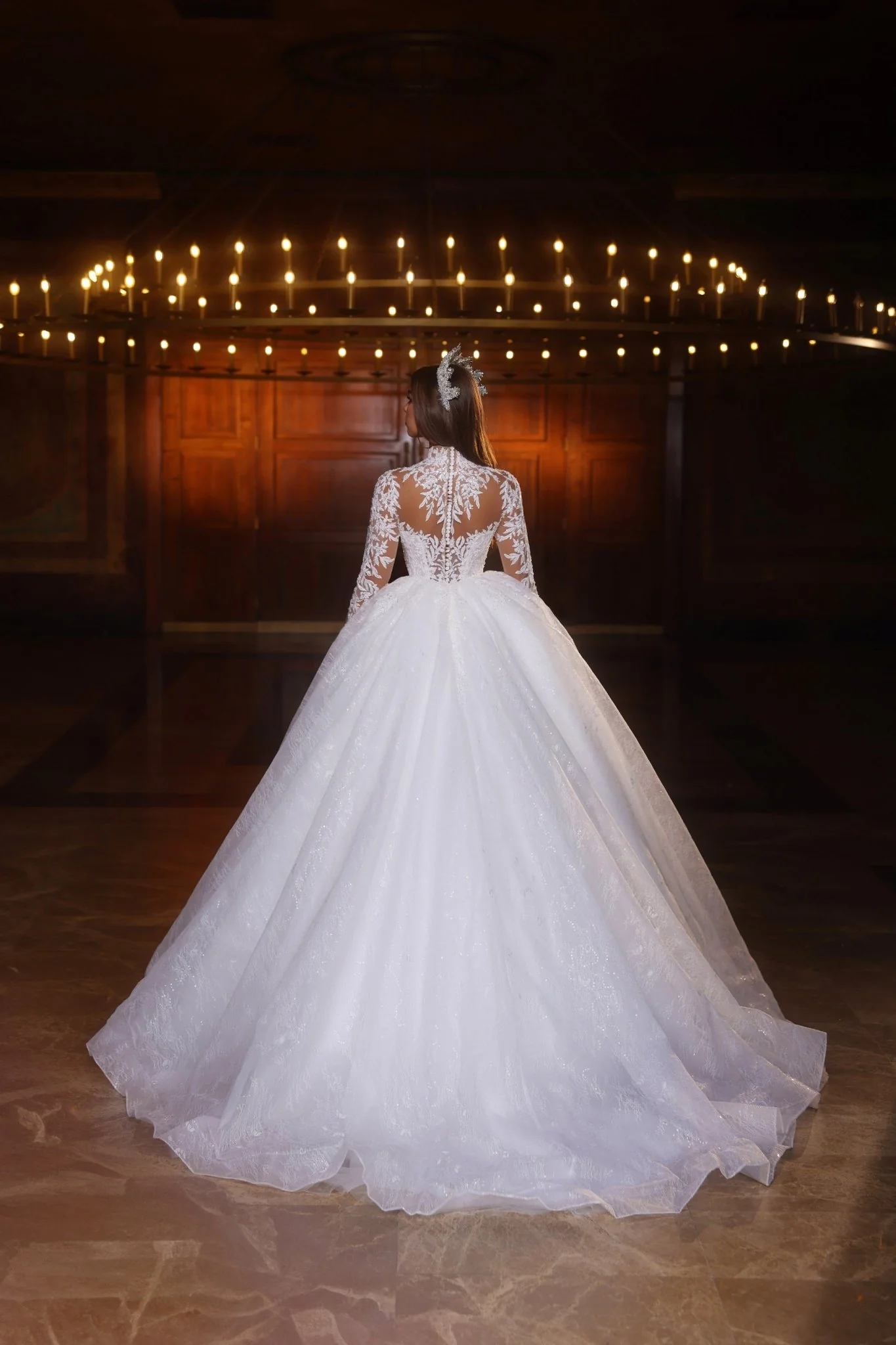 Regal High Neck Lace Wedding Dress With Lace Long Sleeve Plus Size - Image 3
