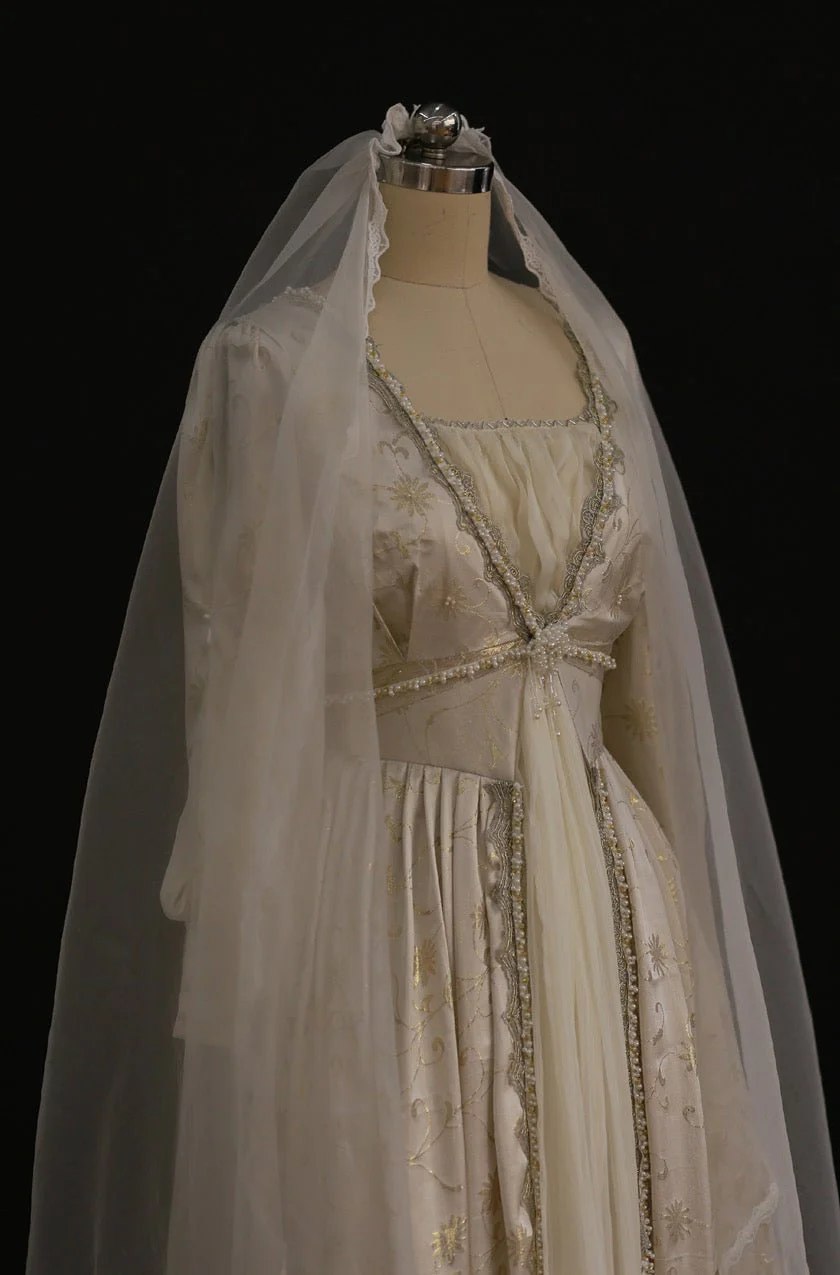 Regency Era Champagne Gold Embroidered Empire Waist Gown – Bridgerton Inspired Long Sleeve Vintage Dress Plus Size - Image 7
