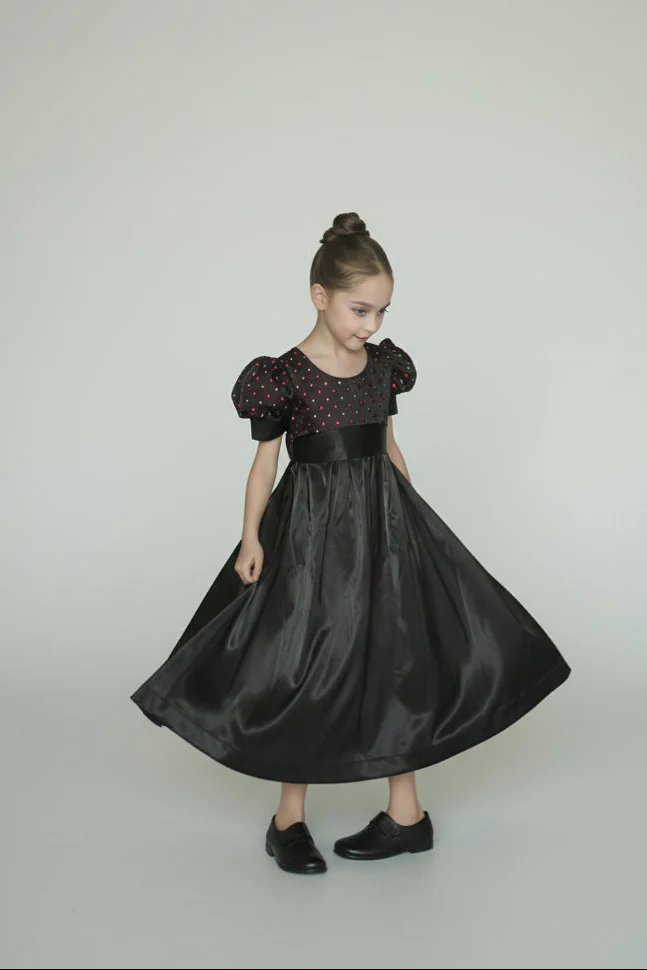 Regency Era Silver and Pink Empire Waist Satin and Jacquard Puff Sleeve Princess Dress – Bridgerton Inspired Children’s Gown Plus Size - Image 4