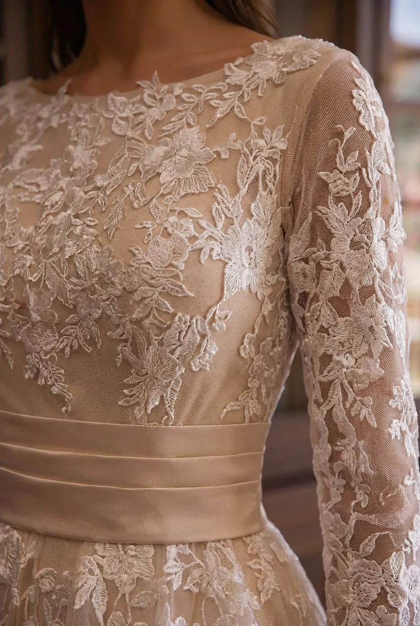 Retro 50s Modest Tea Length Short Lace Wedding Dress - Image 5
