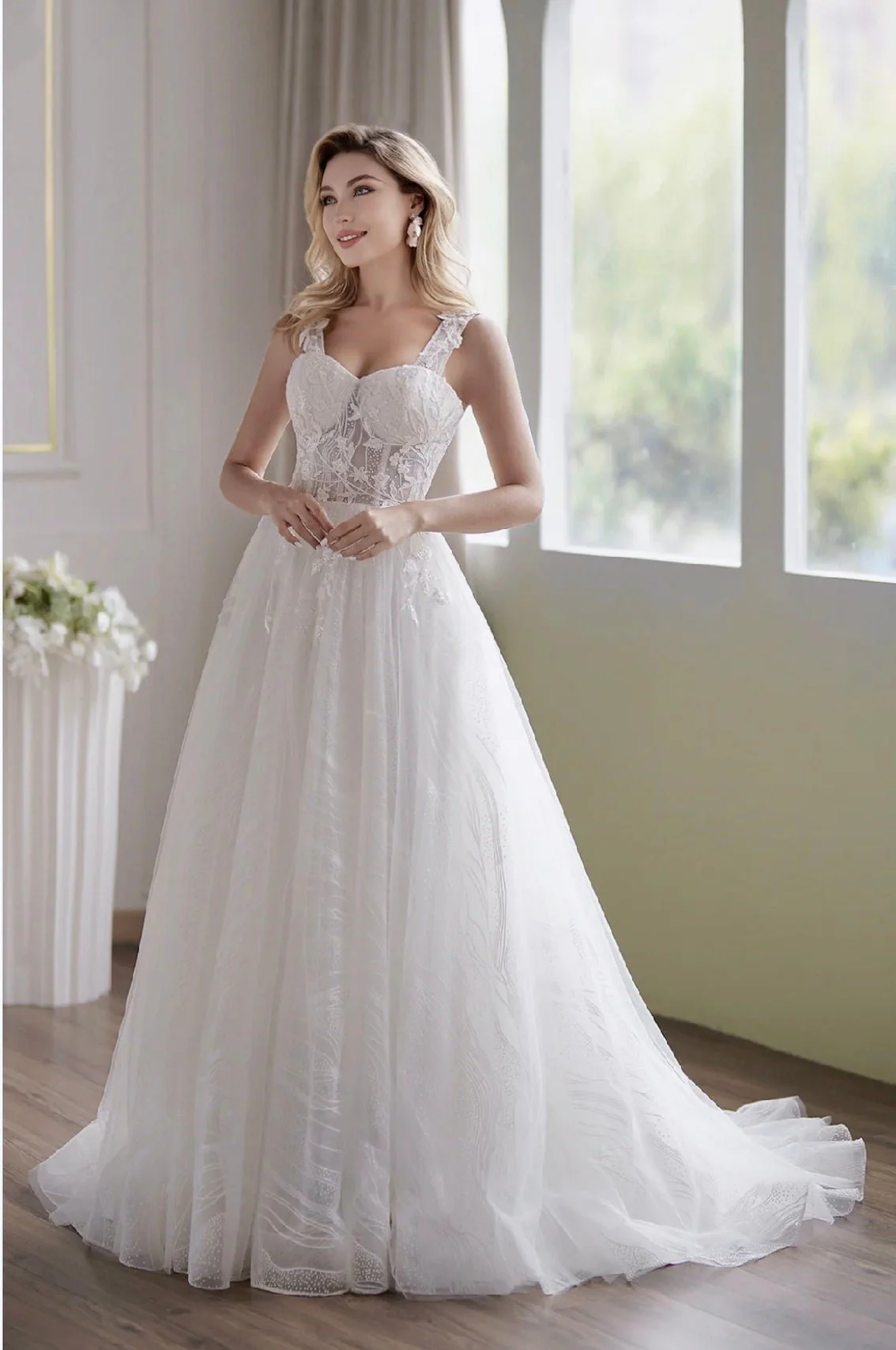 Romantic A-Line Lace Light Ivory Off-Shoulder Bridal Dress - Plus Size