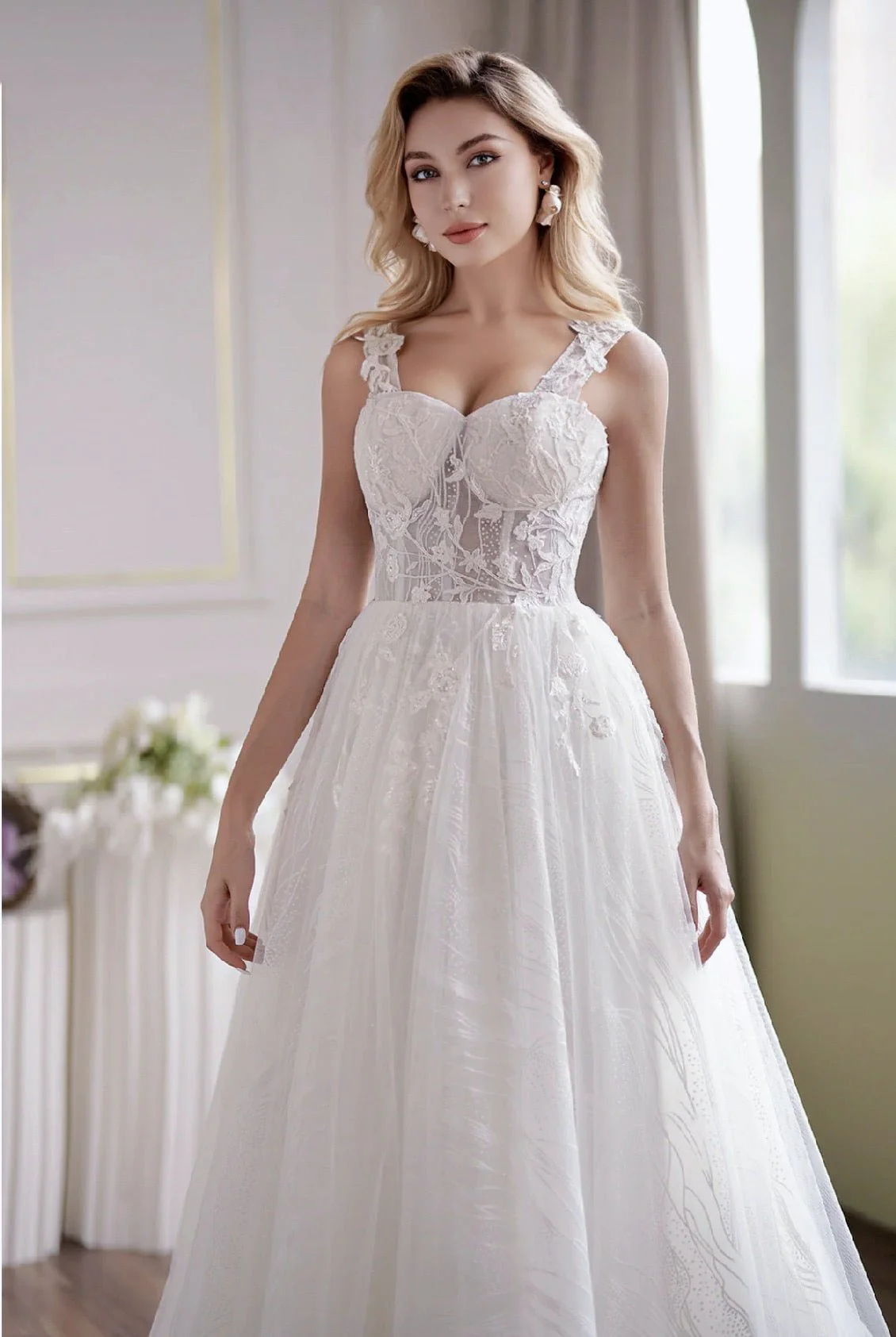 Romantic A-Line Lace Light Ivory Off-Shoulder Bridal Dress - Plus Size - Image 2