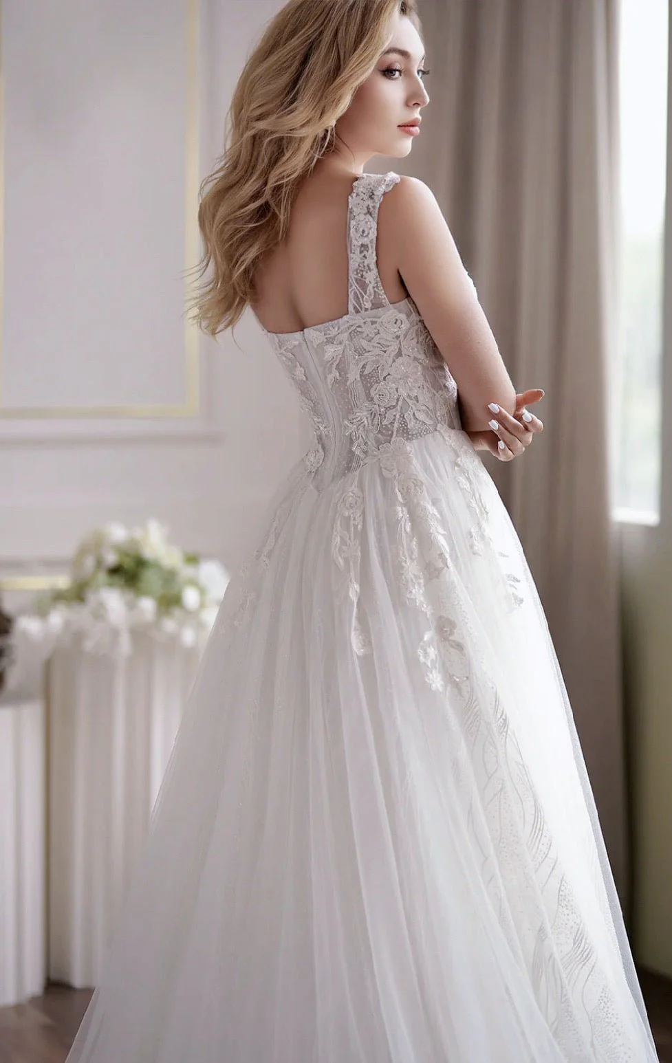 Romantic A-Line Lace Light Ivory Off-Shoulder Bridal Dress - Plus Size - Image 3