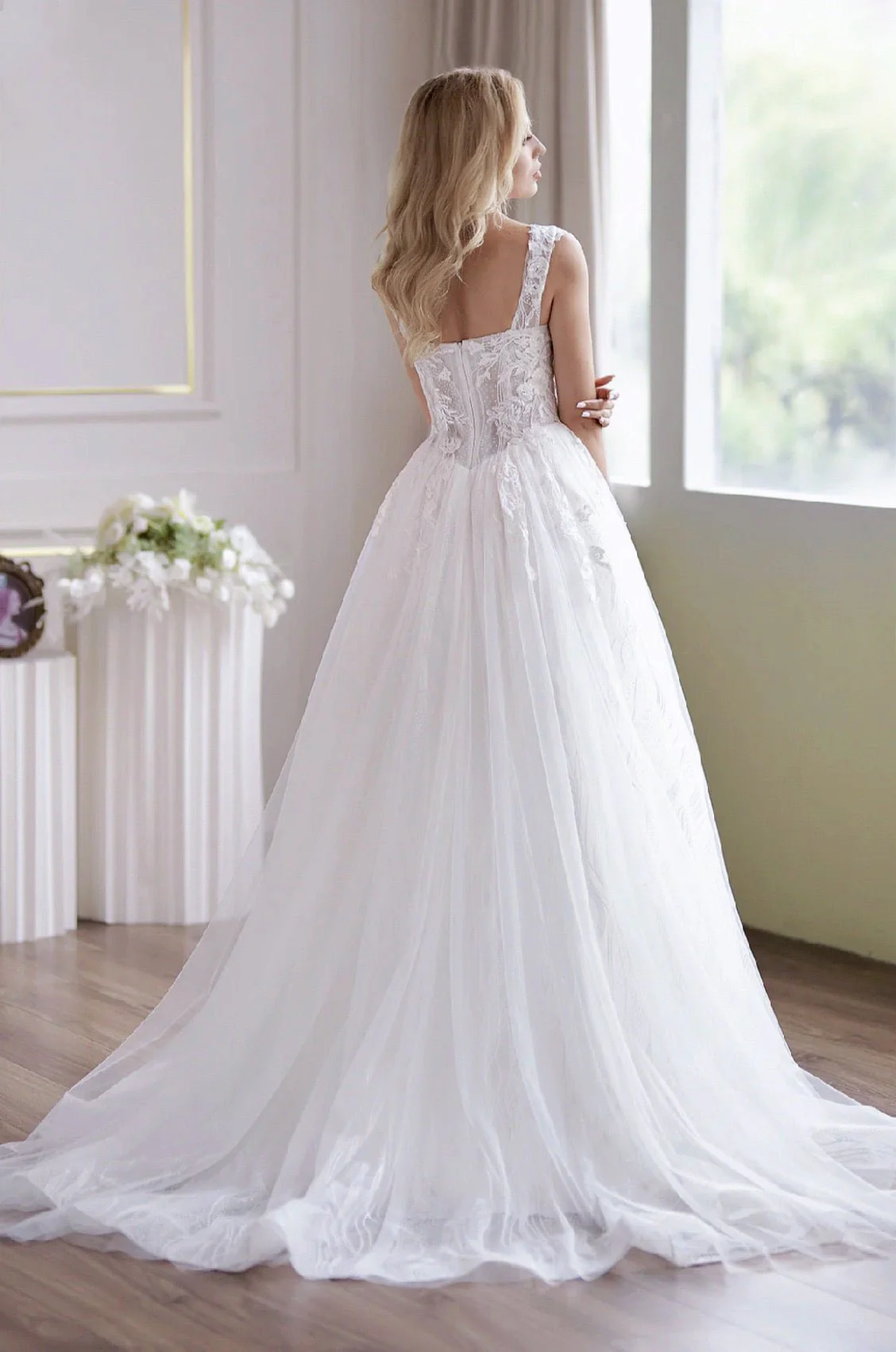 Romantic A-Line Lace Light Ivory Off-Shoulder Bridal Dress - Plus Size - Image 4