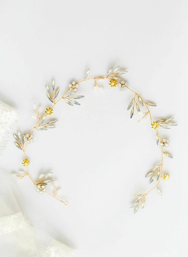 Natural Tiara Gold And Silver Flower Bridal Headpiece - Image 3