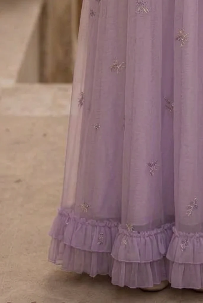 Romantic Lavender Purple Regency Era Embroidered Dress With Ruffle - Empire Waist Dress Plus Size - Image 5
